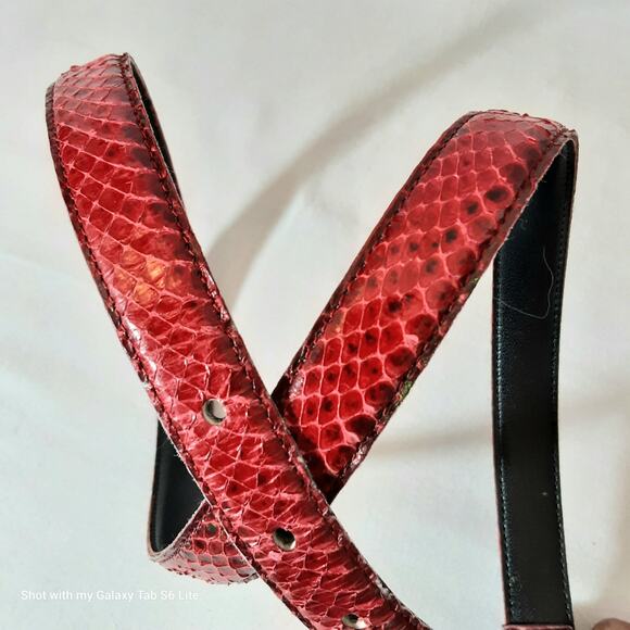 Distressed Genuine Reptile Skinny Belt Womens Medium Burnished Red - Picture 7 of 11